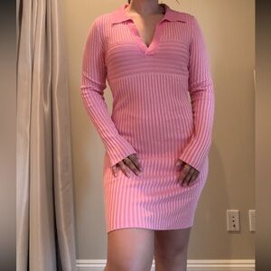 Heavy Knit two tone pink dress with collar